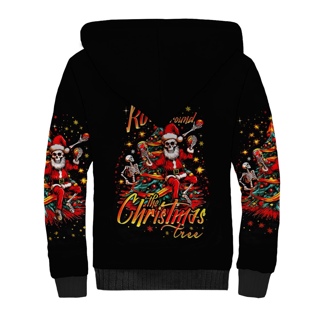Skeleton Santa Claus Sherpa Hoodie Rockin' Around The Christmas Tree - Wonder Print Shop