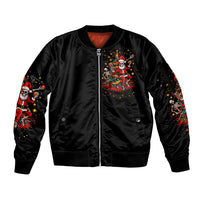 Skeleton Santa Claus Sleeve Zip Bomber Jacket Rockin' Around The Christmas Tree - Wonder Print Shop