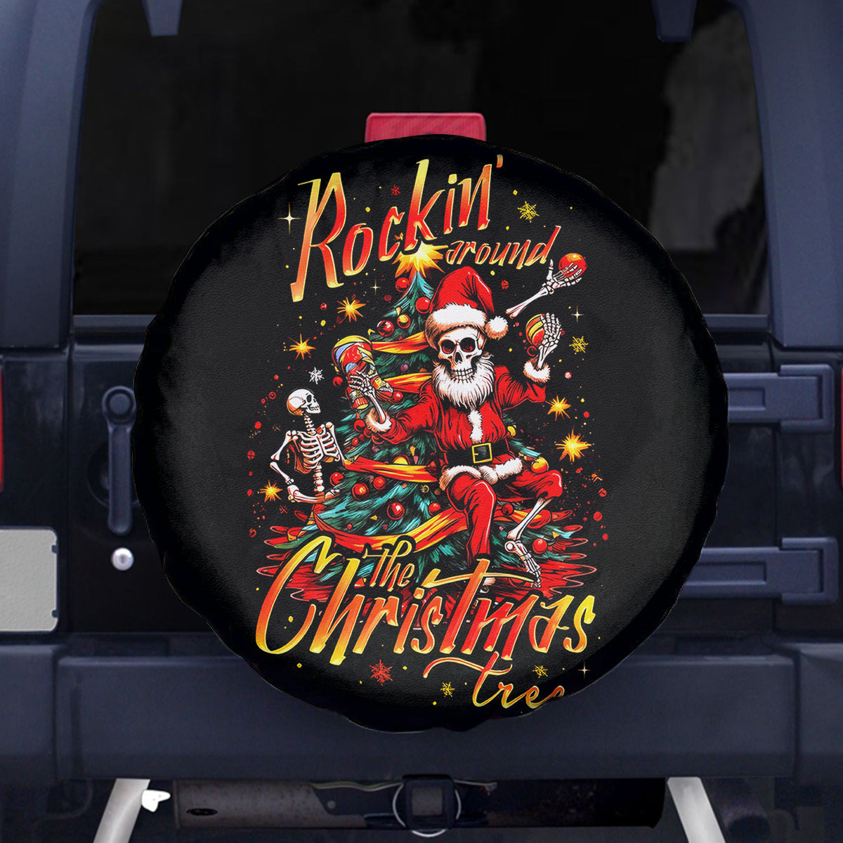 Skeleton Santa Claus Spare Tire Cover Rockin' Around The Christmas Tree - Wonder Print Shop