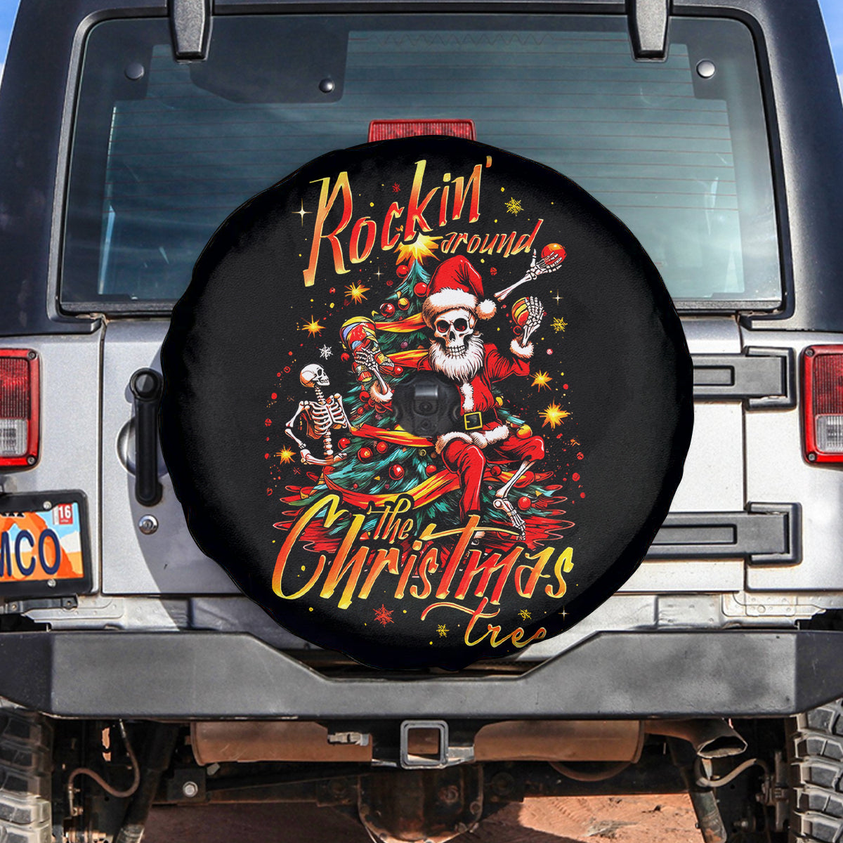 Skeleton Santa Claus Spare Tire Cover Rockin' Around The Christmas Tree - Wonder Print Shop