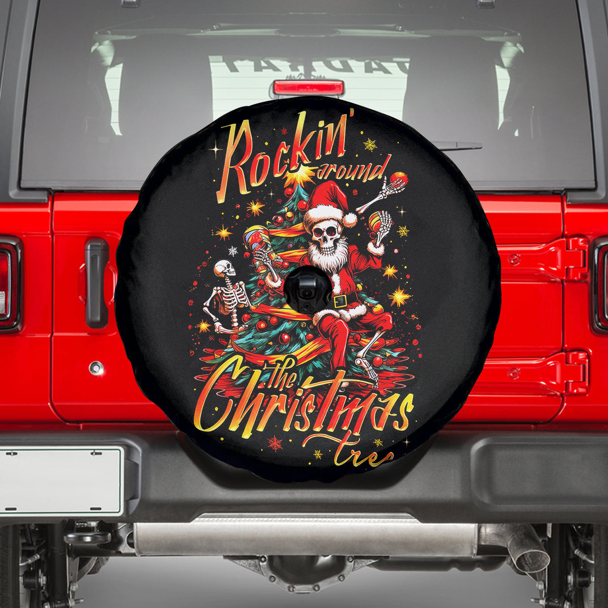 Skeleton Santa Claus Spare Tire Cover Rockin' Around The Christmas Tree - Wonder Print Shop