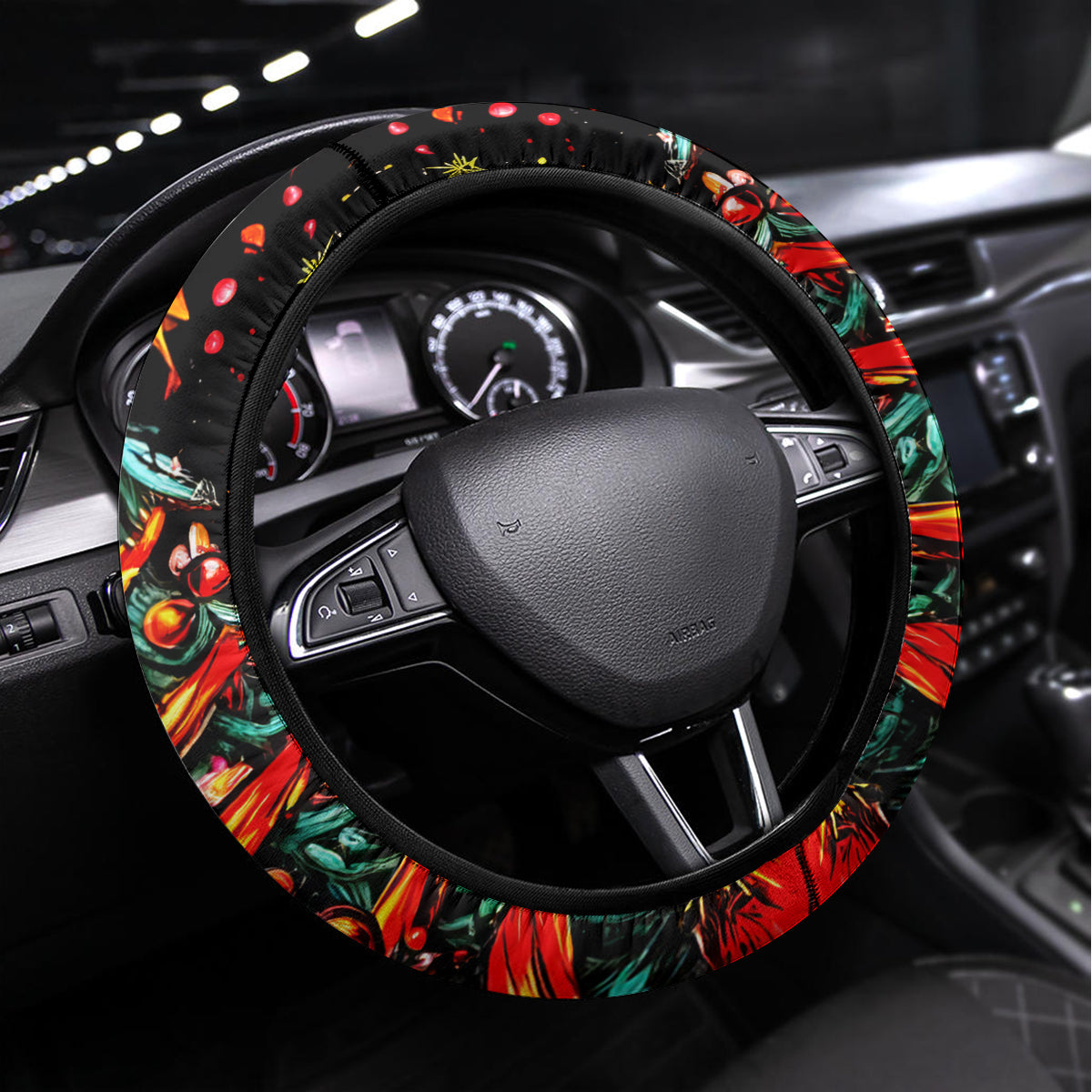 Skeleton Santa Claus Steering Wheel Cover Rockin' Around The Christmas Tree - Wonder Print Shop