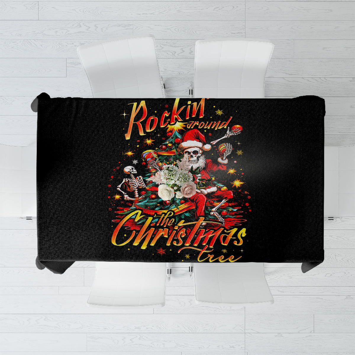 Skeleton Santa Claus Tablecloth Rockin' Around The Christmas Tree - Wonder Print Shop