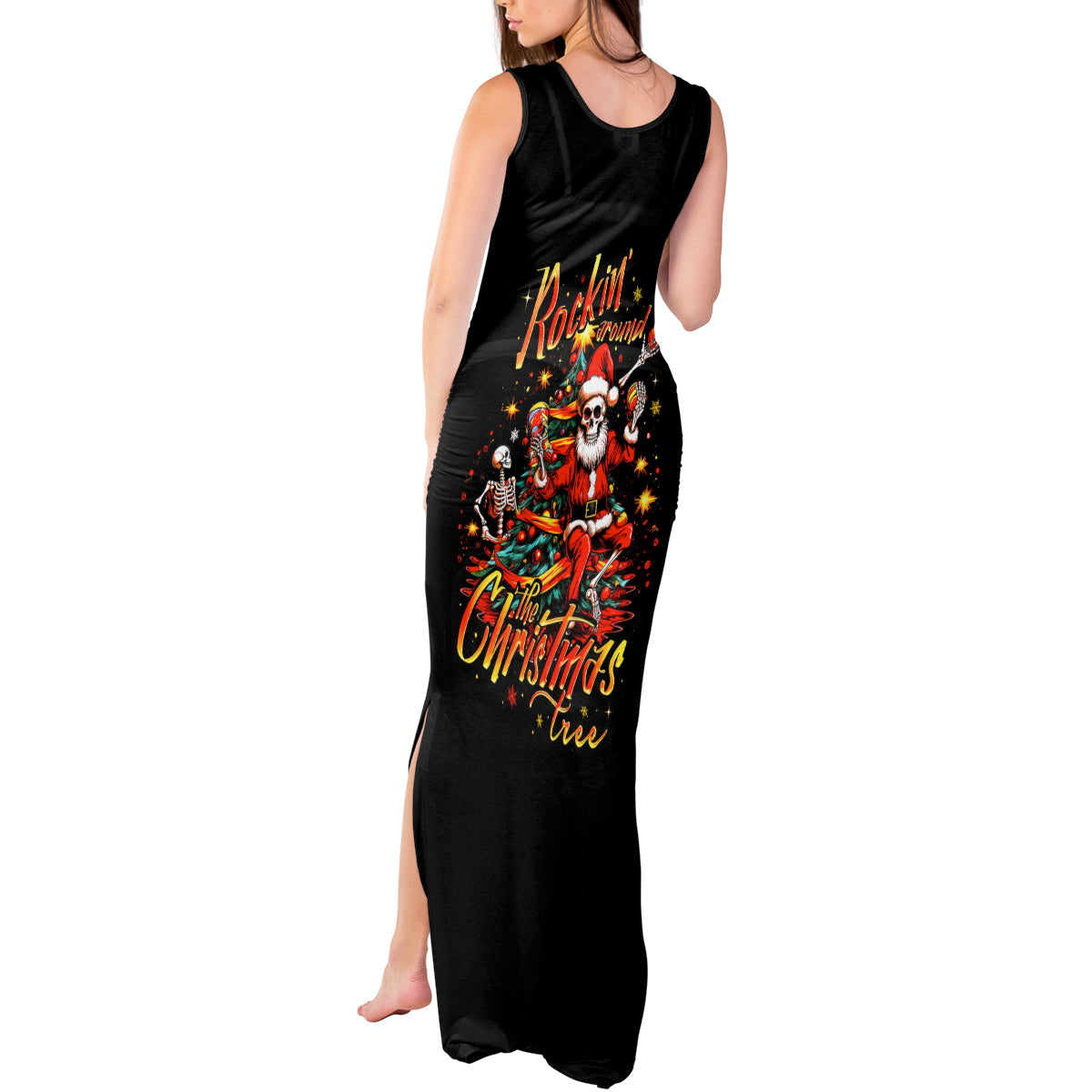 Skeleton Santa Claus Tank Maxi Dress Rockin' Around The Christmas Tree - Wonder Print Shop
