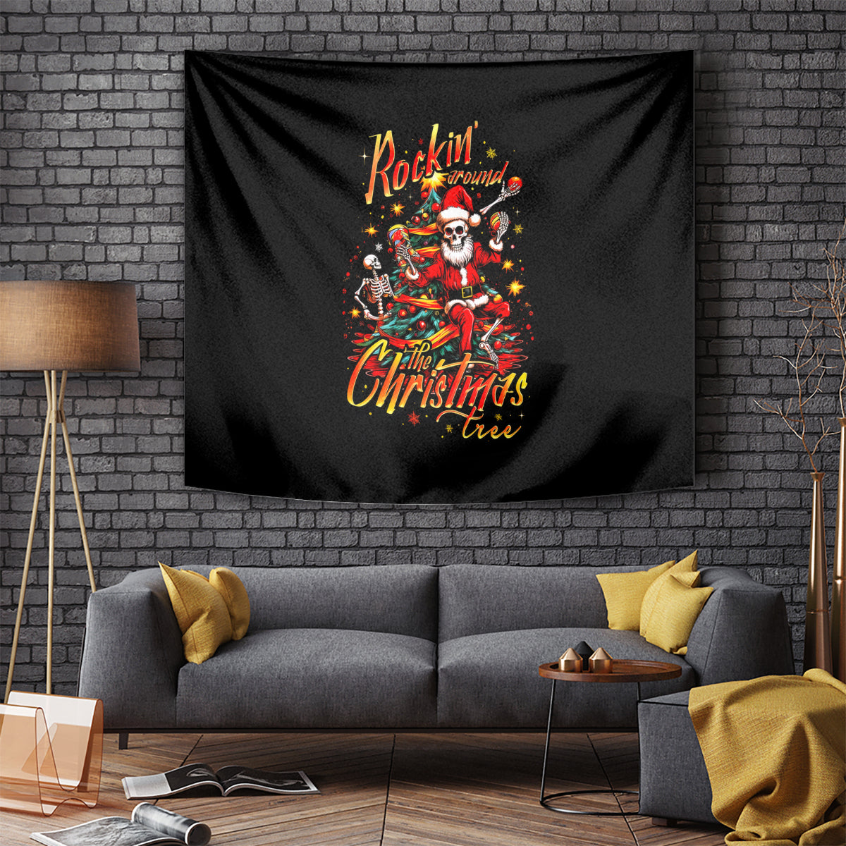 Skeleton Santa Claus Tapestry Rockin' Around The Christmas Tree - Wonder Print Shop
