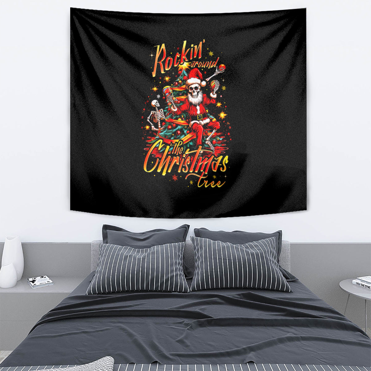 Skeleton Santa Claus Tapestry Rockin' Around The Christmas Tree - Wonder Print Shop