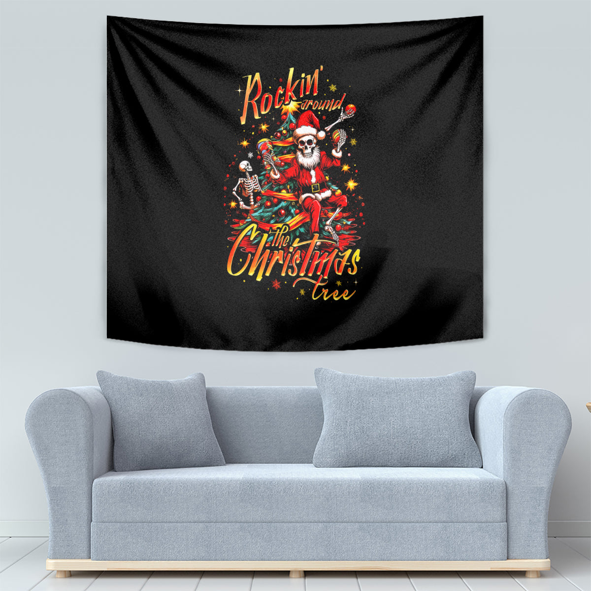 Skeleton Santa Claus Tapestry Rockin' Around The Christmas Tree - Wonder Print Shop