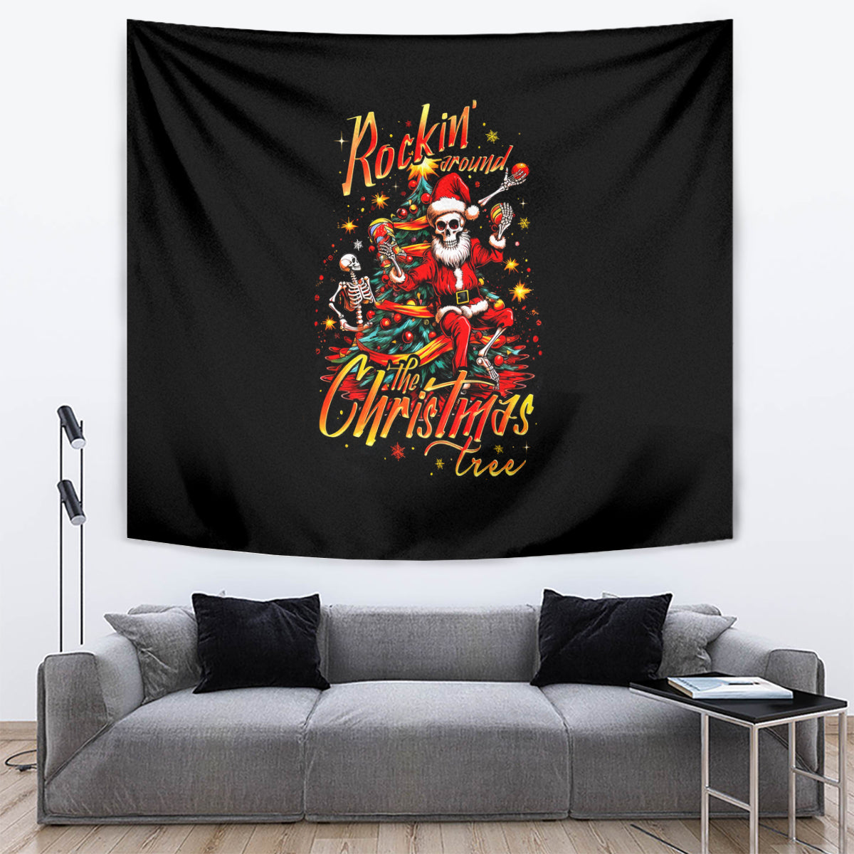 Skeleton Santa Claus Tapestry Rockin' Around The Christmas Tree - Wonder Print Shop