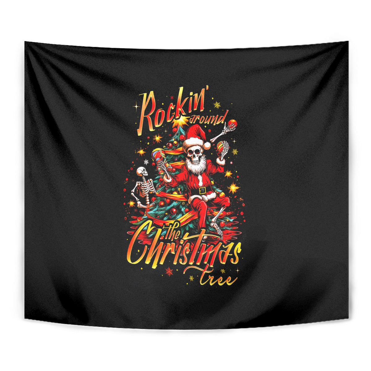 Skeleton Santa Claus Tapestry Rockin' Around The Christmas Tree - Wonder Print Shop