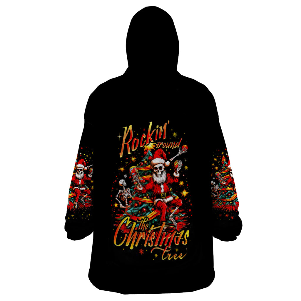 Skeleton Santa Claus Wearable Blanket Hoodie Rockin' Around The Christmas Tree - Wonder Print Shop