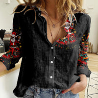 Skeleton Santa Claus Women Casual Shirt Rockin' Around The Christmas Tree - Wonder Print Shop