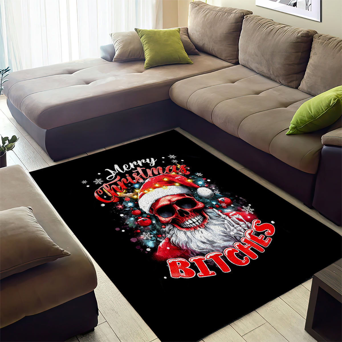 Skeleton Santa Claus Area Rug Merry Christmas Bitches - Wonder Print Shop