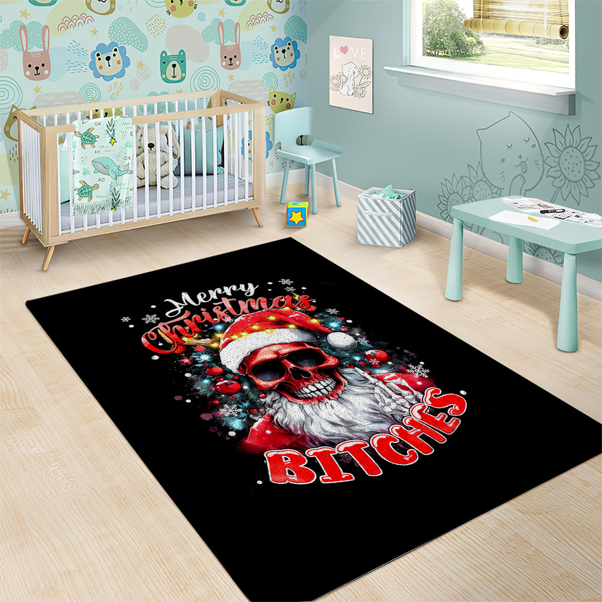 Skeleton Santa Claus Area Rug Merry Christmas Bitches - Wonder Print Shop