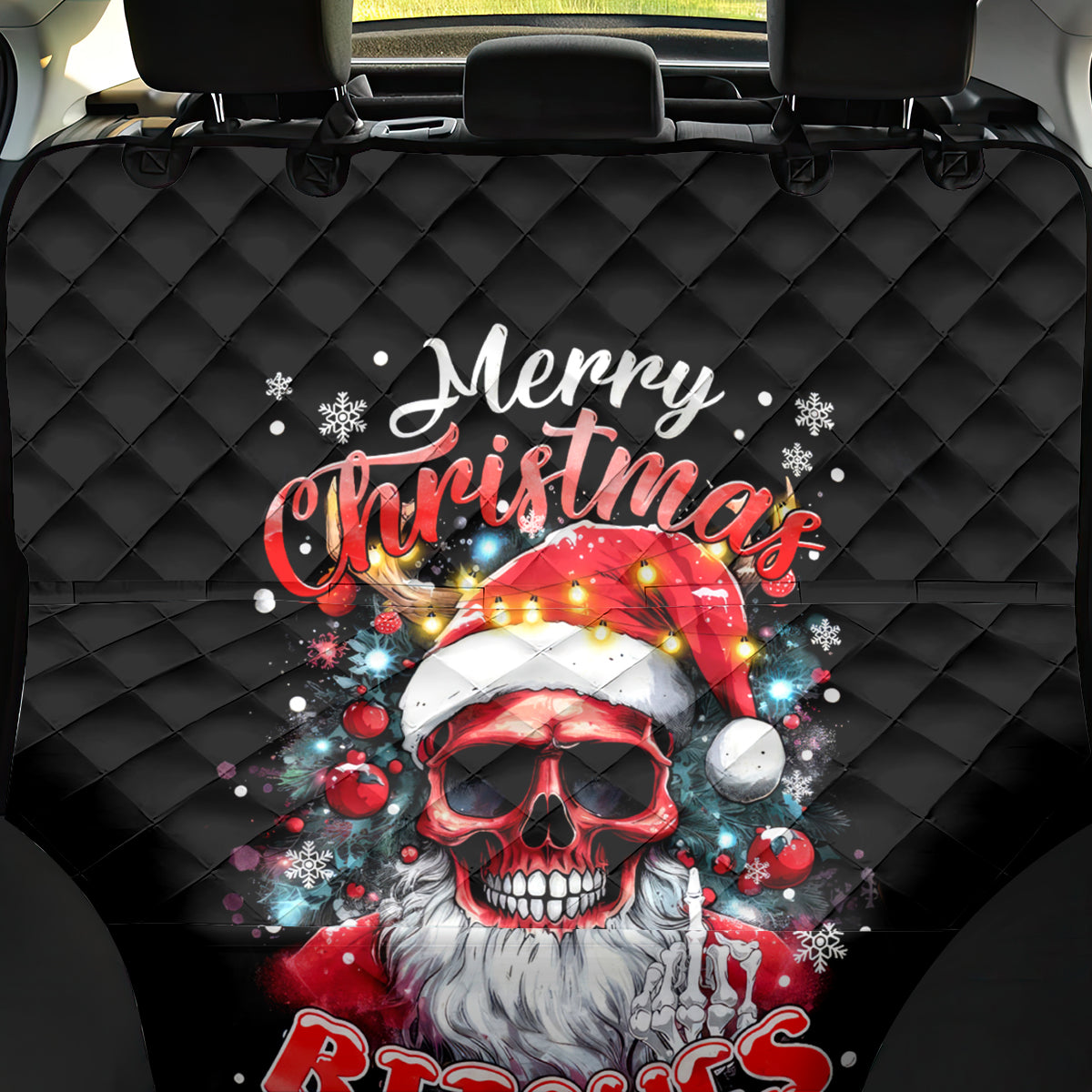 Skeleton Santa Claus Back Car Seat Cover Merry Christmas Bitches - Wonder Print Shop