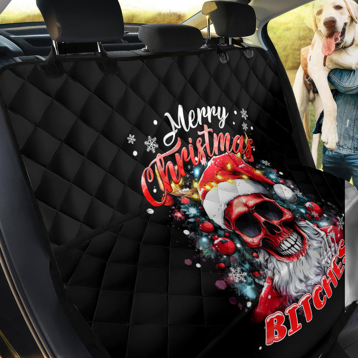 Skeleton Santa Claus Back Car Seat Cover Merry Christmas Bitches - Wonder Print Shop