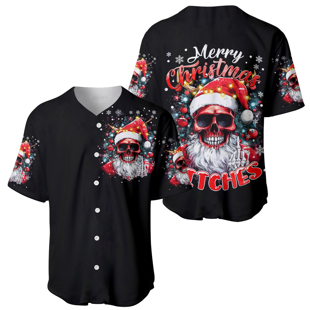 Skeleton Santa Claus Baseball Jersey Merry Christmas Bitches - Wonder Print Shop