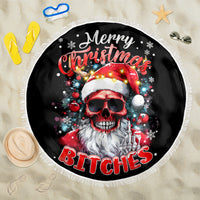 Skeleton Santa Claus Beach Blanket Merry Christmas Bitches - Wonder Print Shop