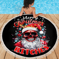 Skeleton Santa Claus Beach Blanket Merry Christmas Bitches - Wonder Print Shop
