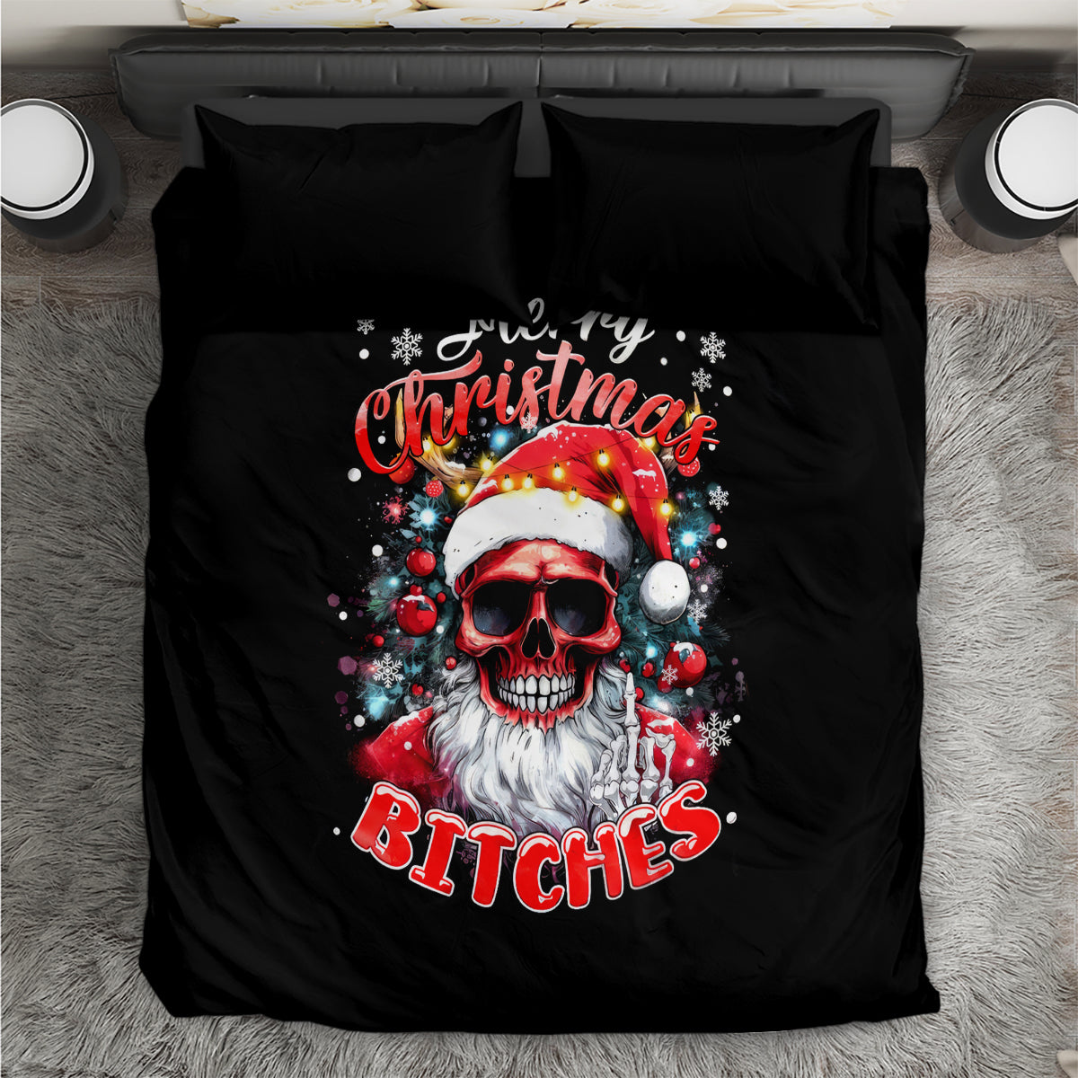 Skeleton Santa Claus Bedding Set Merry Christmas Bitches - Wonder Print Shop