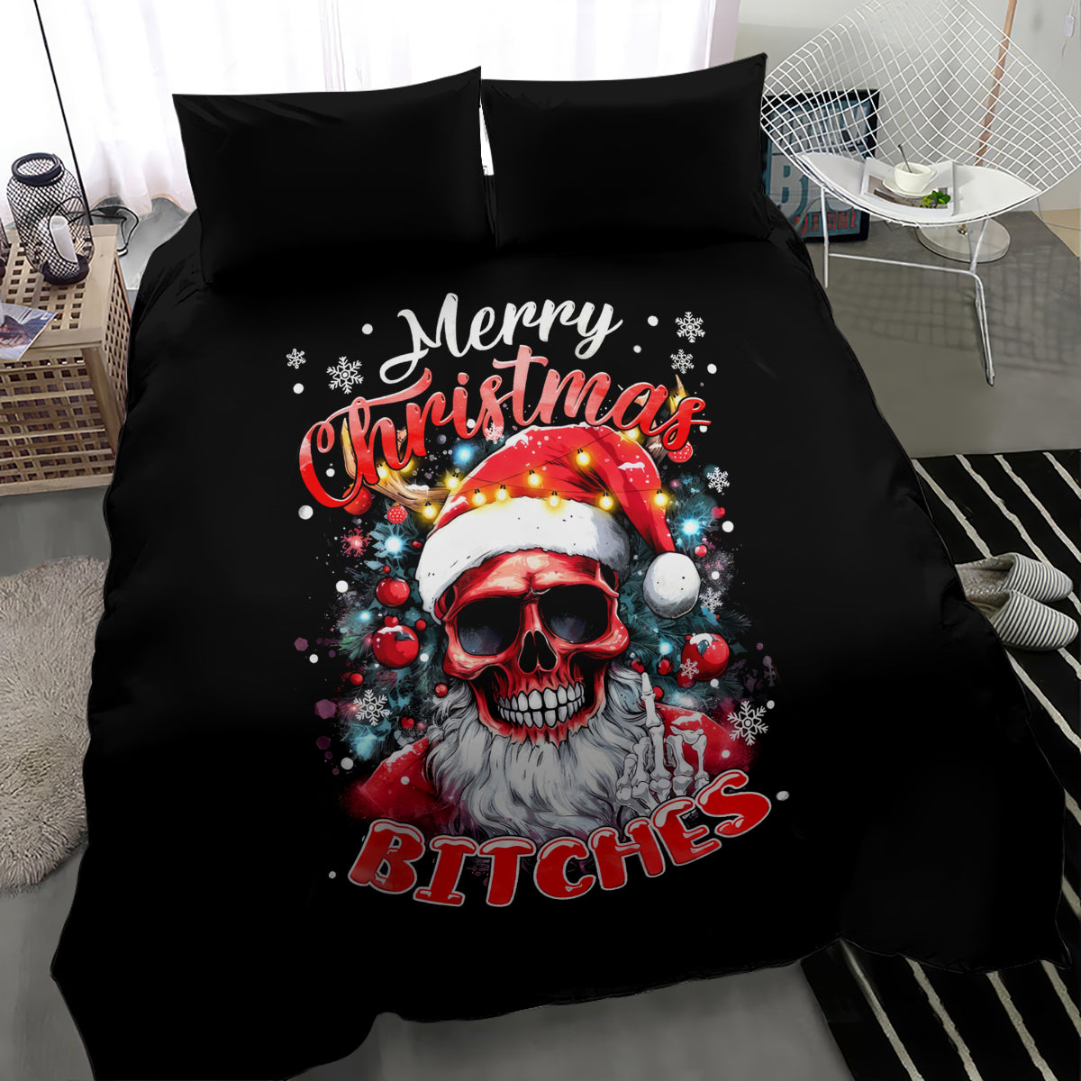 Skeleton Santa Claus Bedding Set Merry Christmas Bitches - Wonder Print Shop