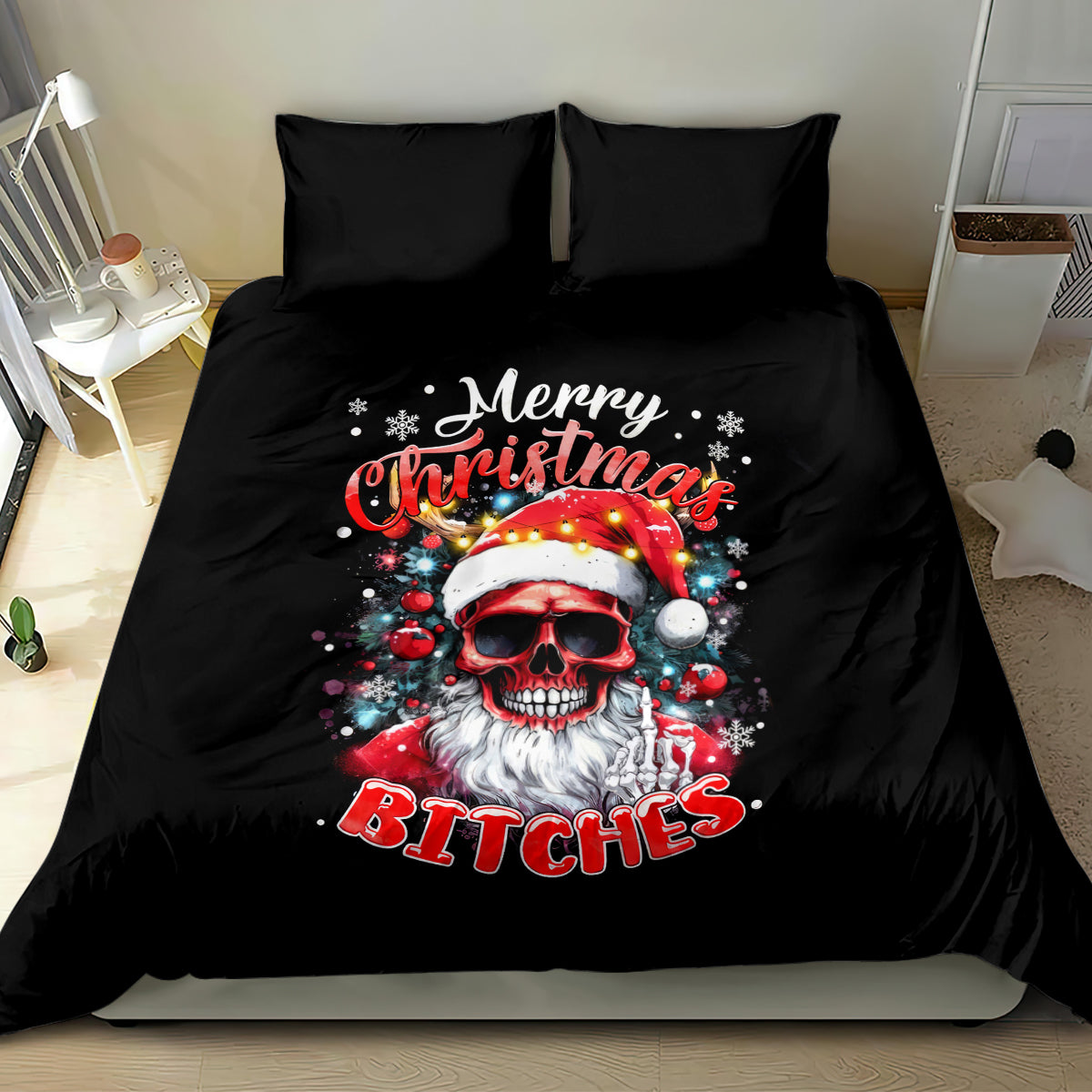 Skeleton Santa Claus Bedding Set Merry Christmas Bitches - Wonder Print Shop