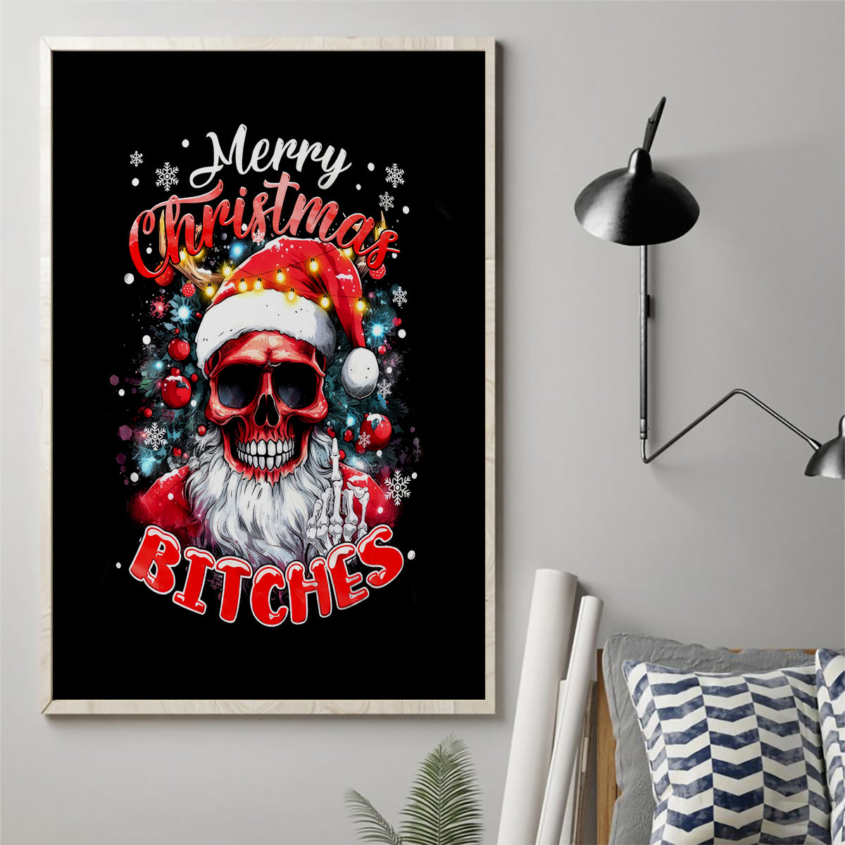 Skeleton Santa Claus Canvas Wall Art Merry Christmas Bitches - Wonder Print Shop