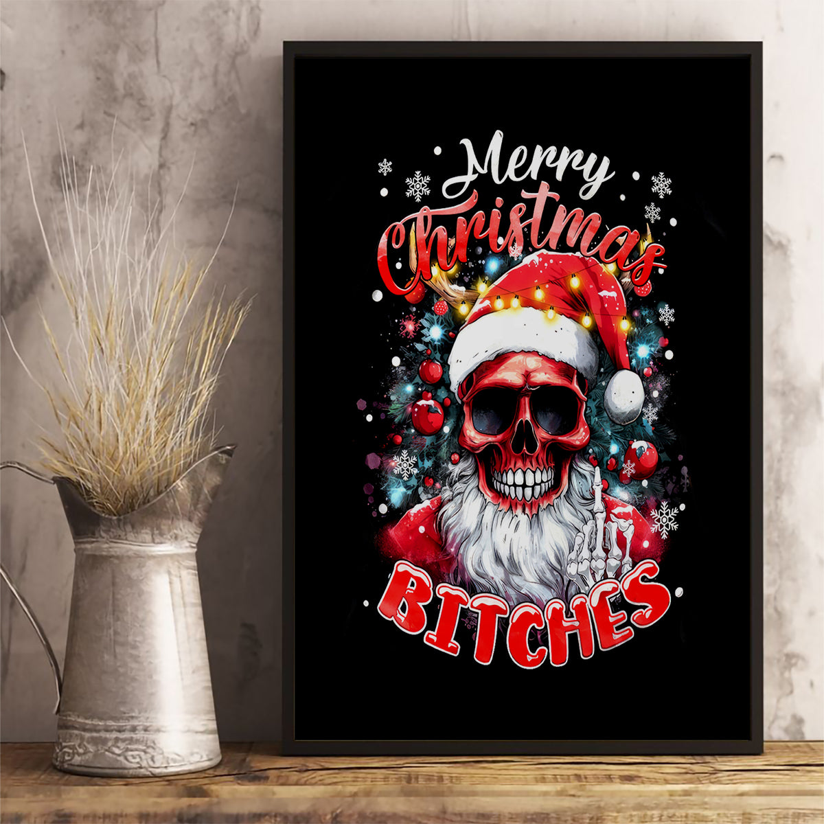 Skeleton Santa Claus Canvas Wall Art Merry Christmas Bitches - Wonder Print Shop