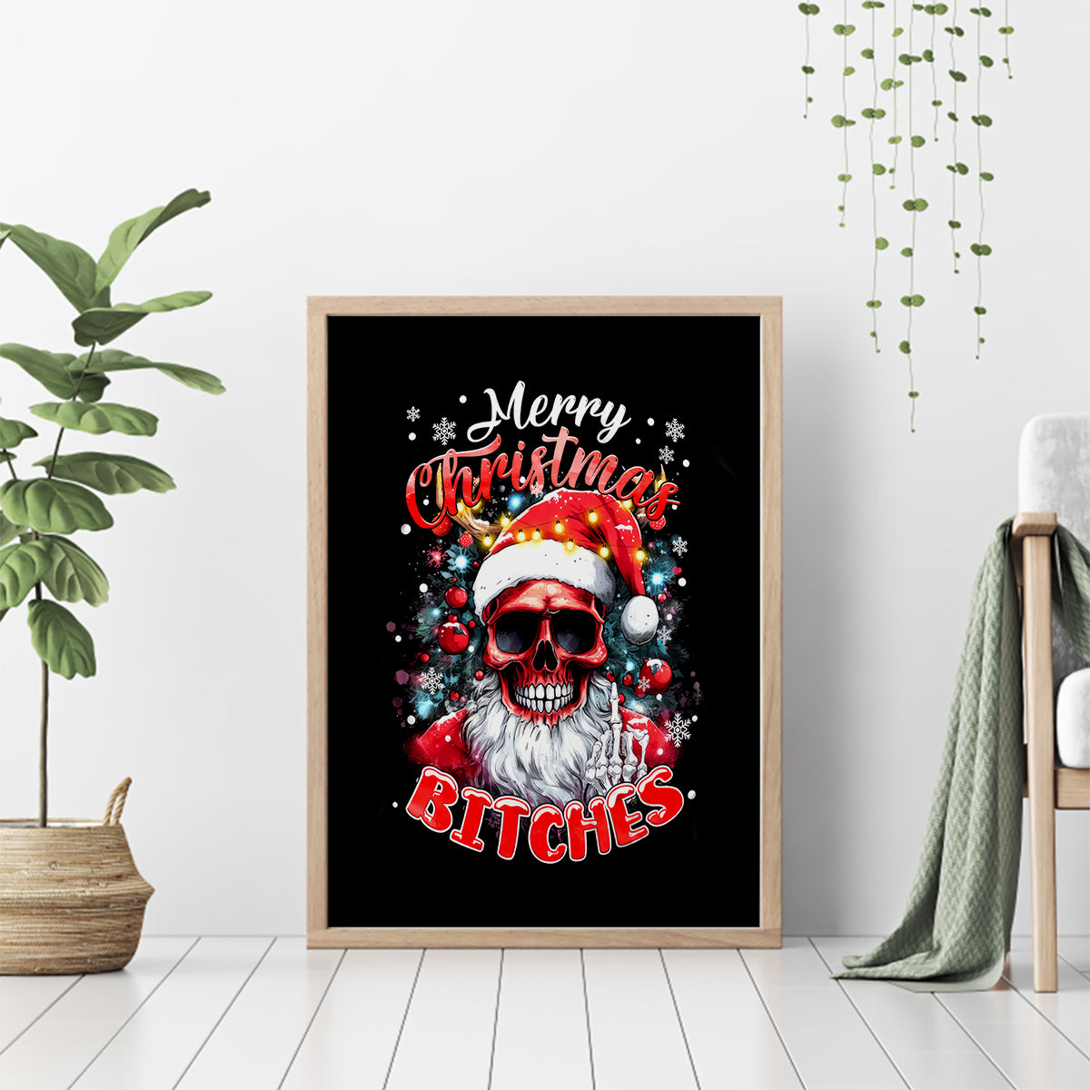 Skeleton Santa Claus Canvas Wall Art Merry Christmas Bitches - Wonder Print Shop
