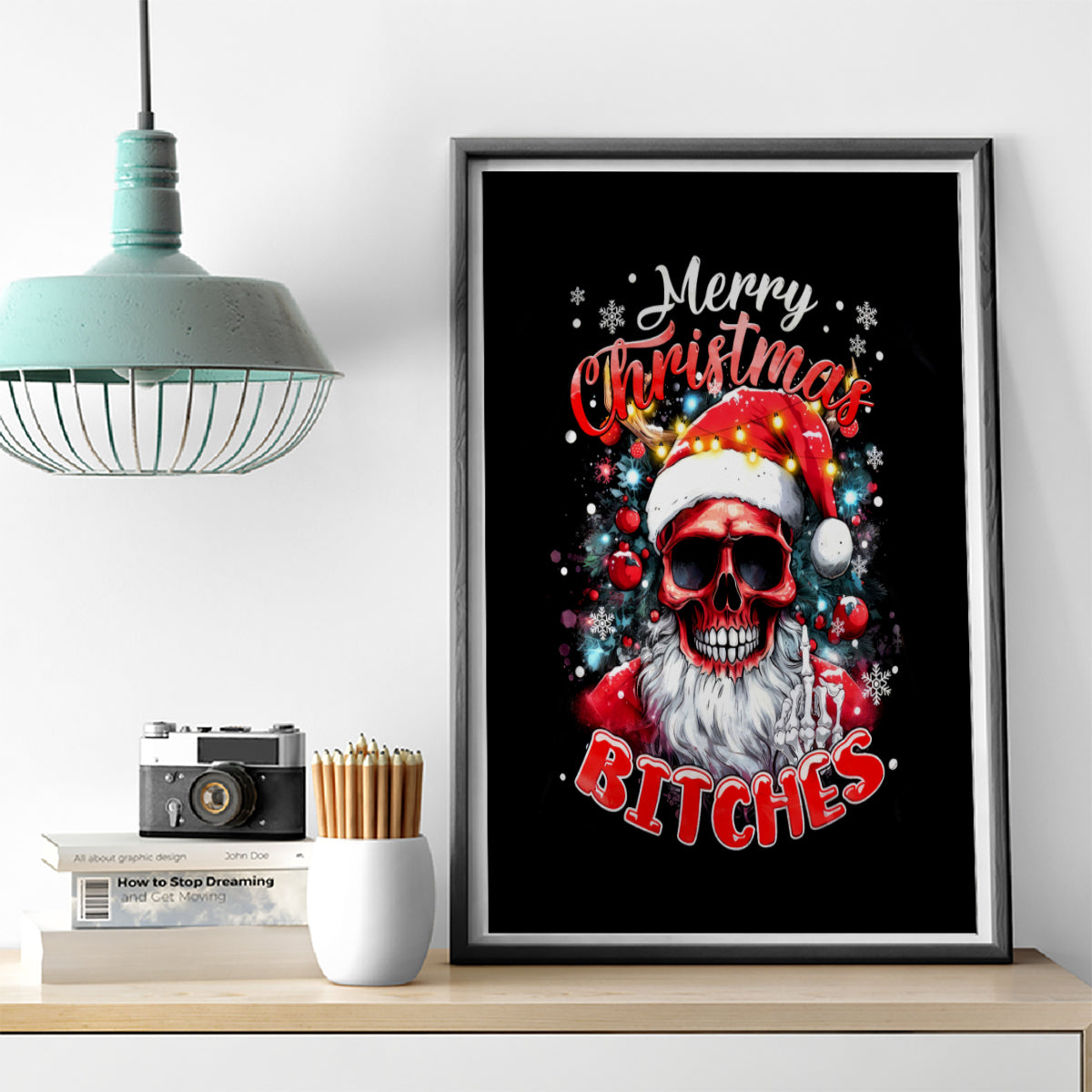 Skeleton Santa Claus Canvas Wall Art Merry Christmas Bitches - Wonder Print Shop