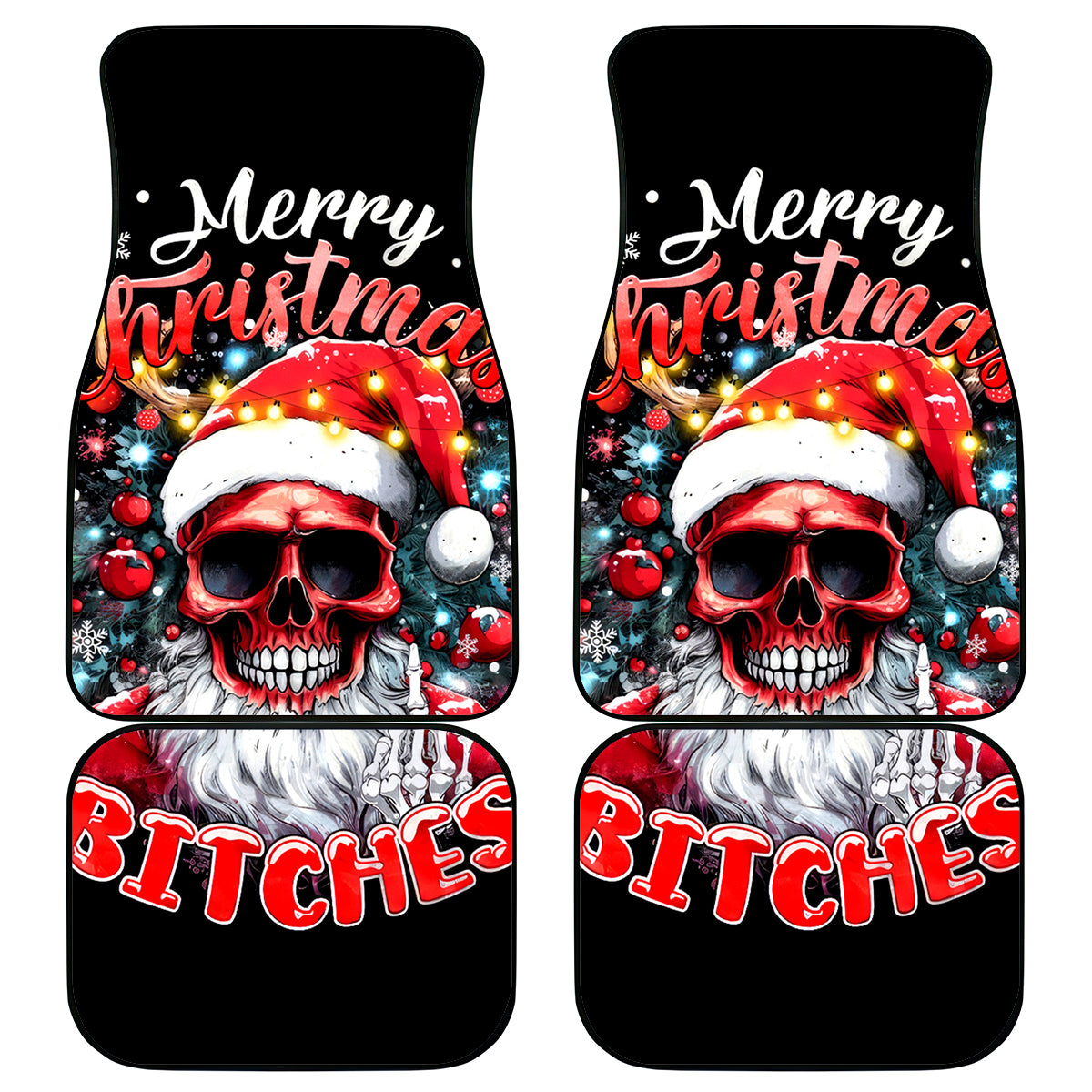 Skeleton Santa Claus Car Mats Merry Christmas Bitches - Wonder Print Shop