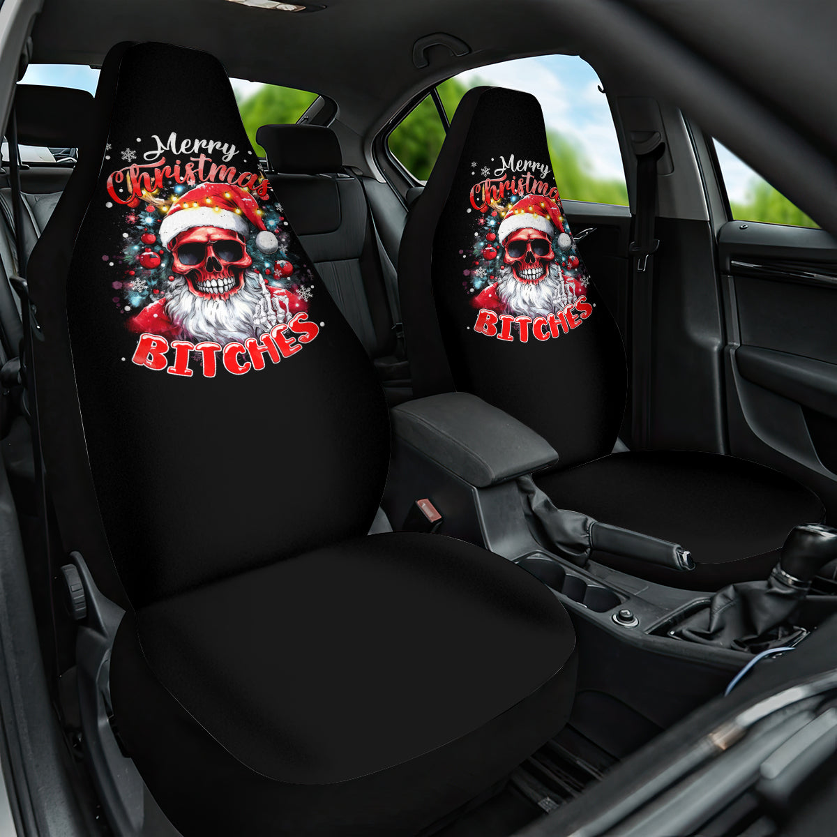 Skeleton Santa Claus Car Seat Cover Merry Christmas Bitches - Wonder Print Shop