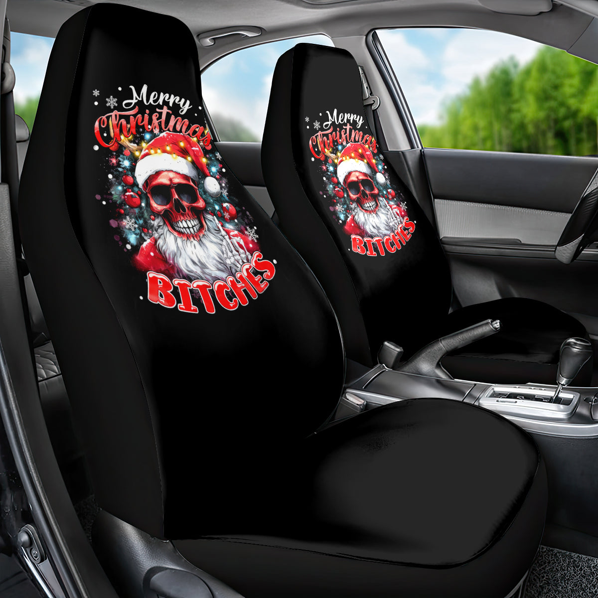 Skeleton Santa Claus Car Seat Cover Merry Christmas Bitches - Wonder Print Shop