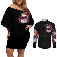 Skeleton Santa Claus Couples Matching Off Shoulder Short Dress and Long Sleeve Button Shirt Merry Christmas Bitches - Wonder Print Shop