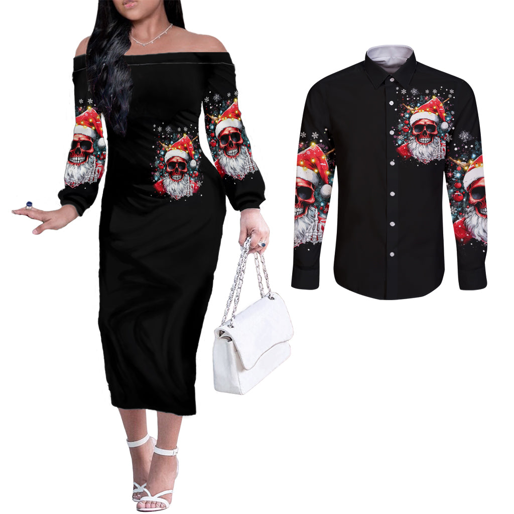 skeleton-santa-claus-couples-matching-off-the-shoulder-long-sleeve-dress-and-long-sleeve-button-shirt-merry-christmas-bitches