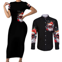 Skeleton Santa Claus Couples Matching Short Sleeve Bodycon Dress and Long Sleeve Button Shirt Merry Christmas Bitches - Wonder Print Shop