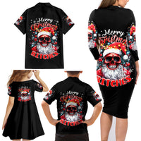 Skeleton Santa Claus Family Matching Long Sleeve Bodycon Dress and Hawaiian Shirt Merry Christmas Bitches - Wonder Print Shop