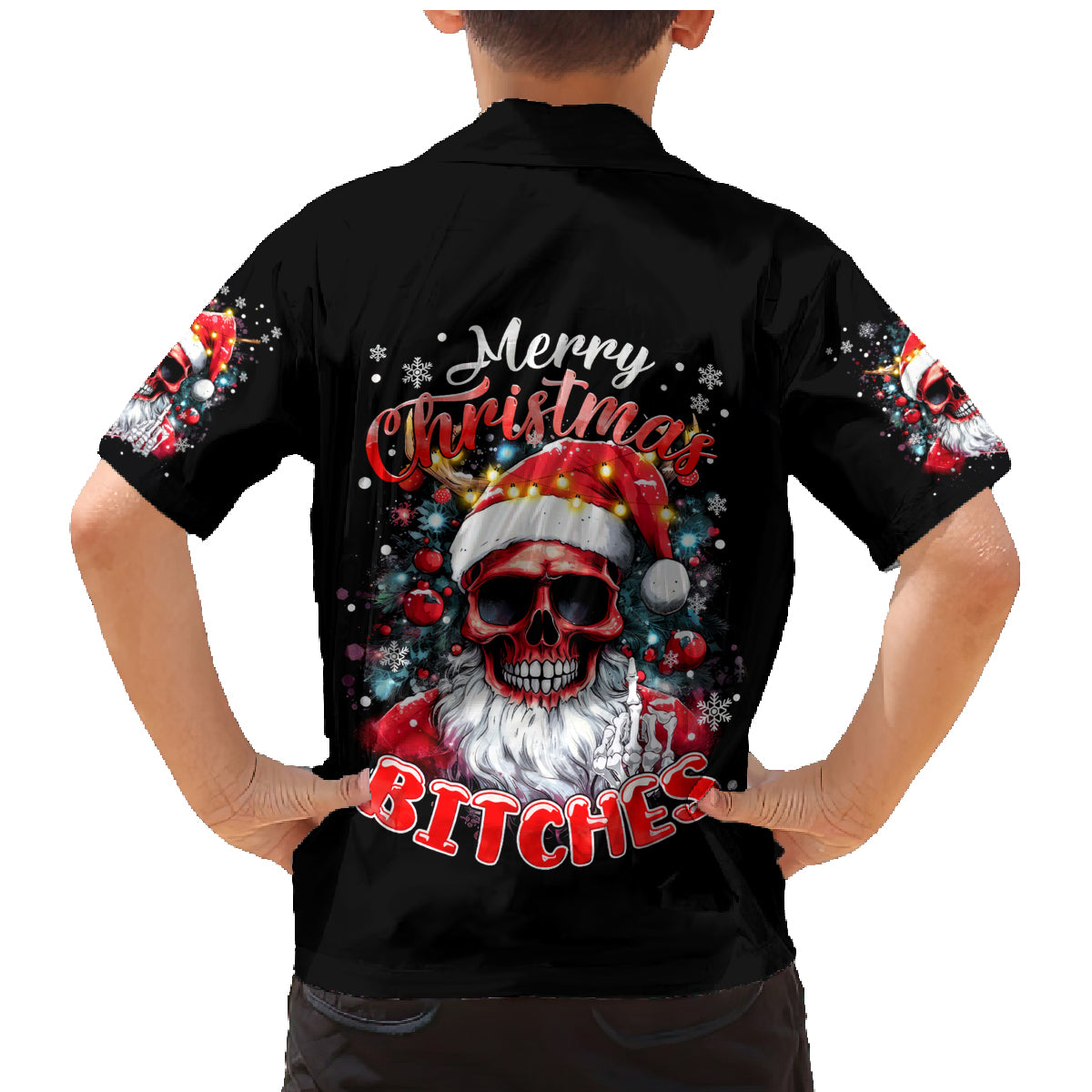 Skeleton Santa Claus Family Matching Mermaid Dress and Hawaiian Shirt Merry Christmas Bitches - Wonder Print Shop