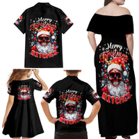 Skeleton Santa Claus Family Matching Off Shoulder Maxi Dress and Hawaiian Shirt Merry Christmas Bitches - Wonder Print Shop