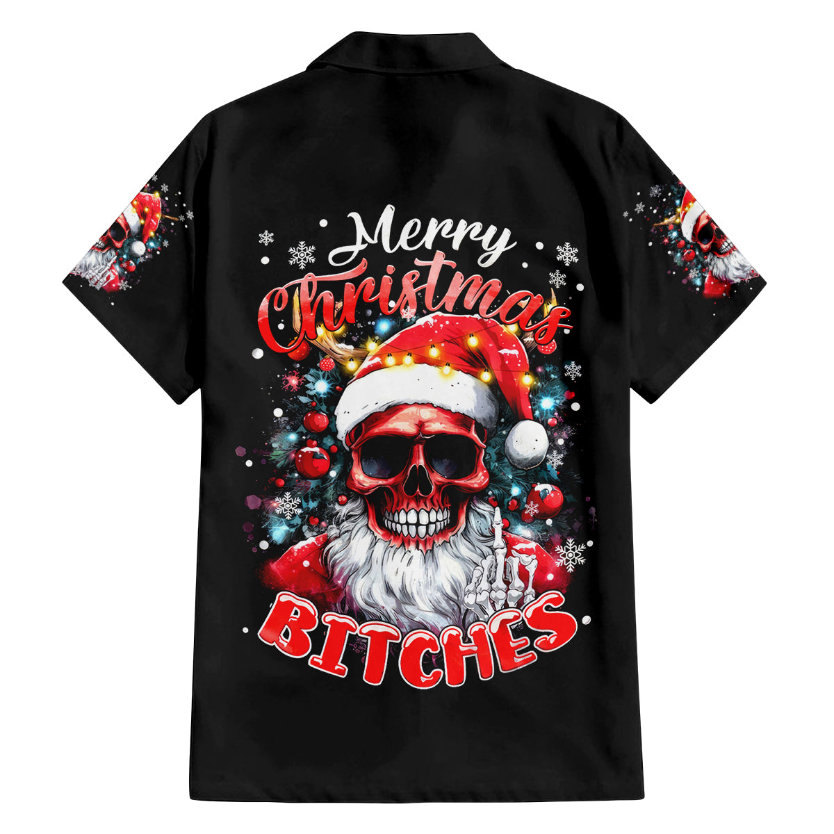 Skeleton Santa Claus Family Matching Off Shoulder Maxi Dress and Hawaiian Shirt Merry Christmas Bitches - Wonder Print Shop