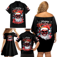 Skeleton Santa Claus Family Matching Off Shoulder Short Dress and Hawaiian Shirt Merry Christmas Bitches - Wonder Print Shop