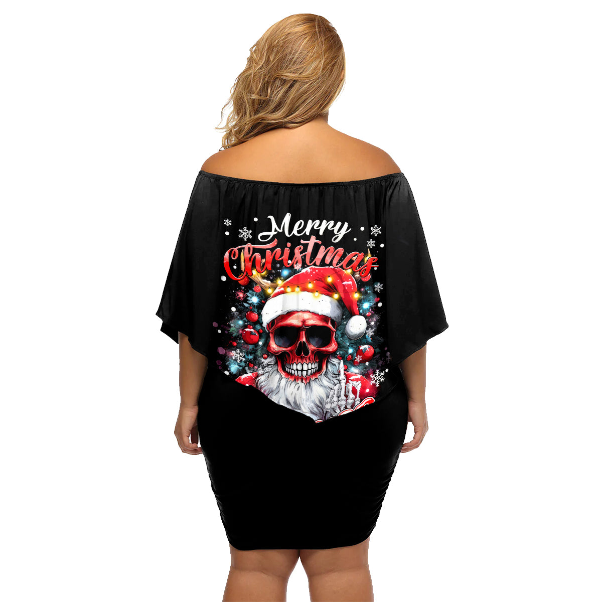 Skeleton Santa Claus Family Matching Off Shoulder Short Dress and Hawaiian Shirt Merry Christmas Bitches - Wonder Print Shop