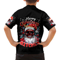 Skeleton Santa Claus Family Matching Puletasi Dress and Hawaiian Shirt Merry Christmas Bitches - Wonder Print Shop