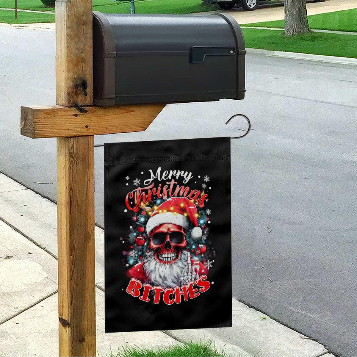 Skeleton Santa Claus Garden Flag Merry Christmas Bitches - Wonder Print Shop