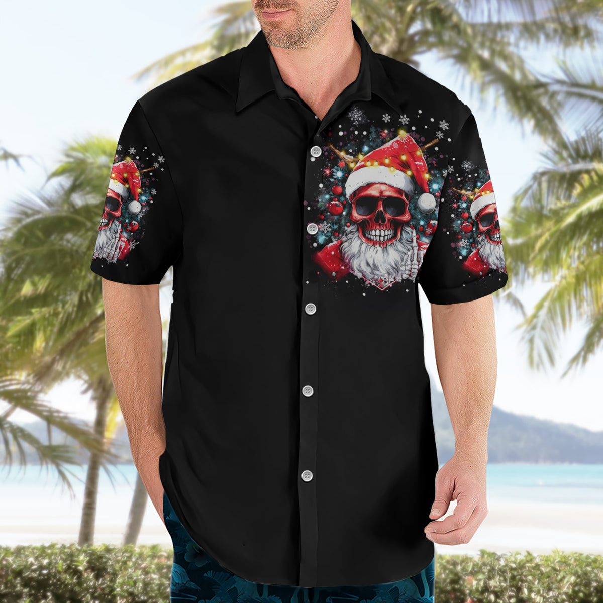 Skeleton Santa Claus Hawaiian Shirt Merry Christmas Bitches - Wonder Print Shop