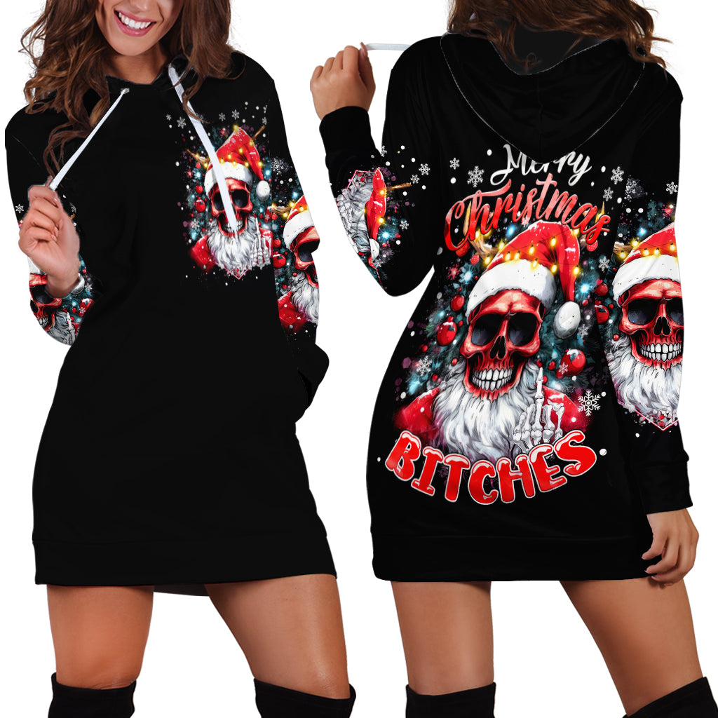 Skeleton Santa Claus Hoodie Dress Merry Christmas Bitches - Wonder Print Shop
