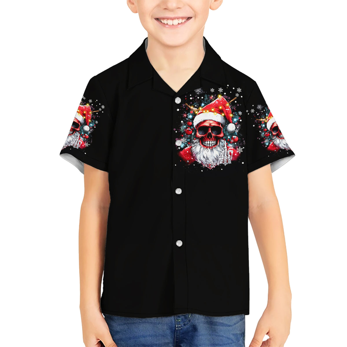 Skeleton Santa Claus Kid Hawaiian Shirt Merry Christmas Bitches - Wonder Print Shop