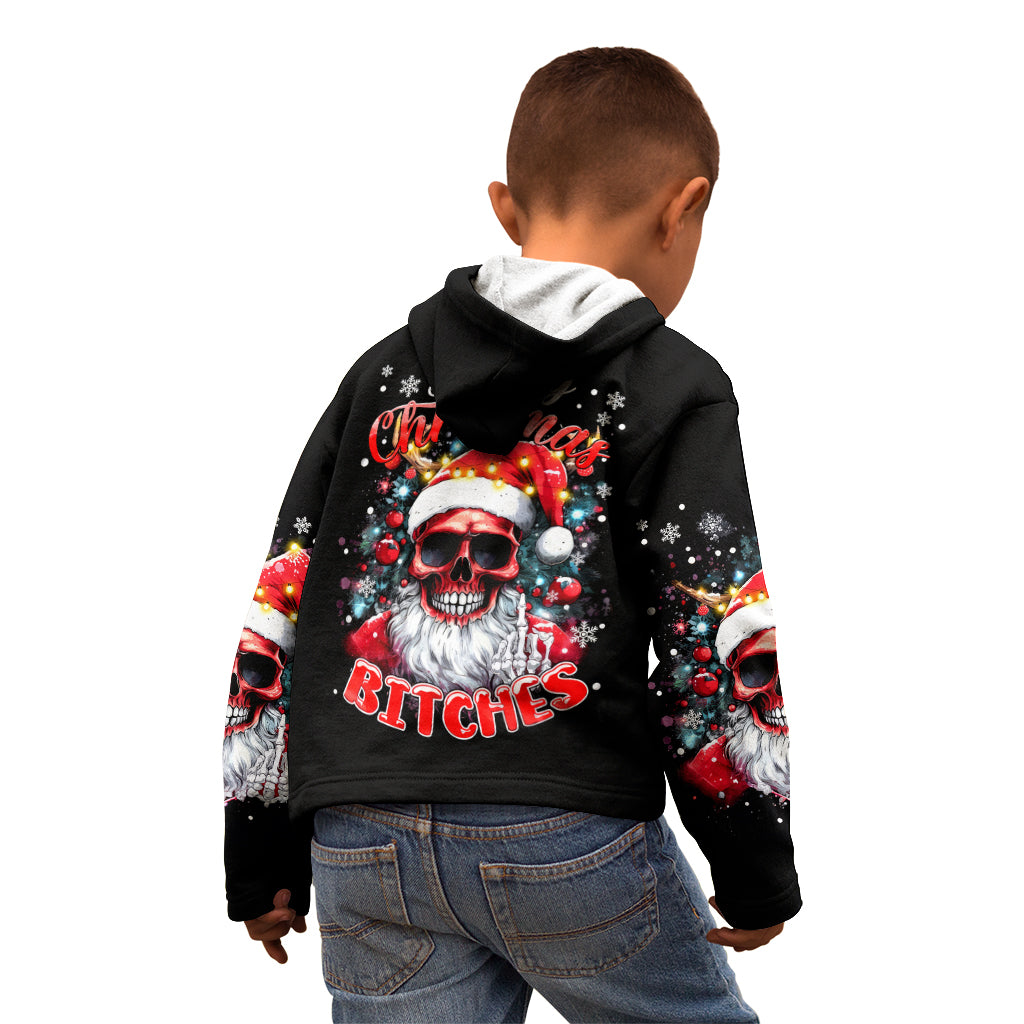 Skeleton Santa Claus Kid Hoodie Merry Christmas Bitches - Wonder Print Shop