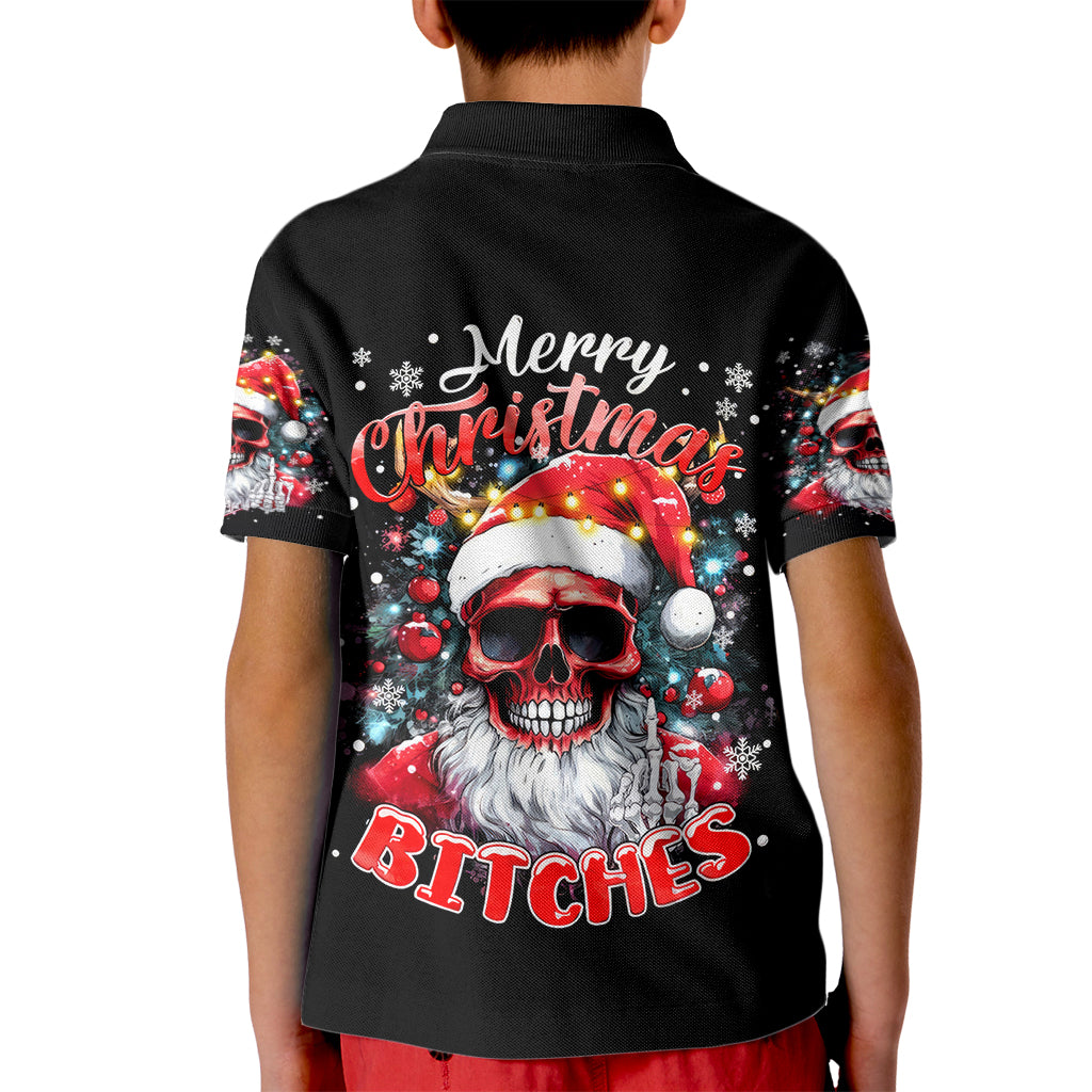 Skeleton Santa Claus Kid Polo Shirt Merry Christmas Bitches - Wonder Print Shop
