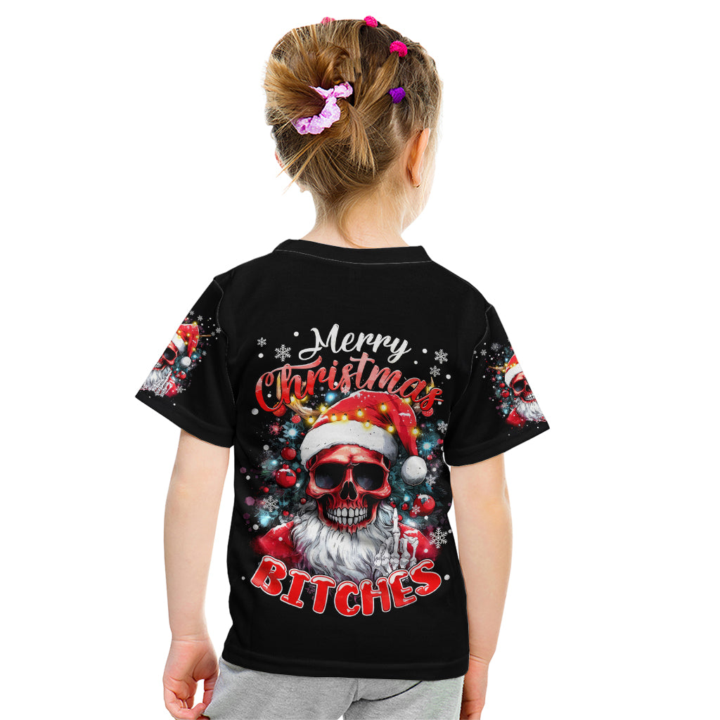 Skeleton Santa Claus Kid T Shirt Merry Christmas Bitches - Wonder Print Shop