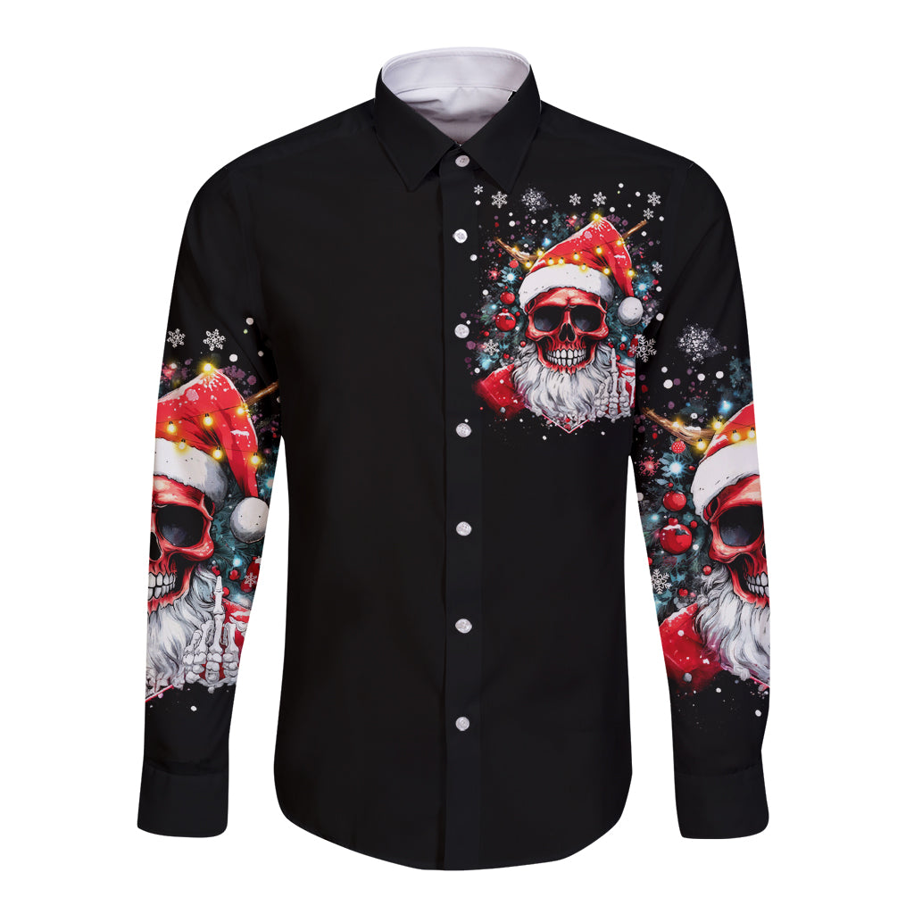 Skeleton Santa Claus Long Sleeve Button Shirt Merry Christmas Bitches - Wonder Print Shop